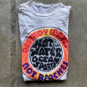 VINTAGE 80s Destroy Waves Not Beaches Surfing Hot Water Ocean Sports Shirt